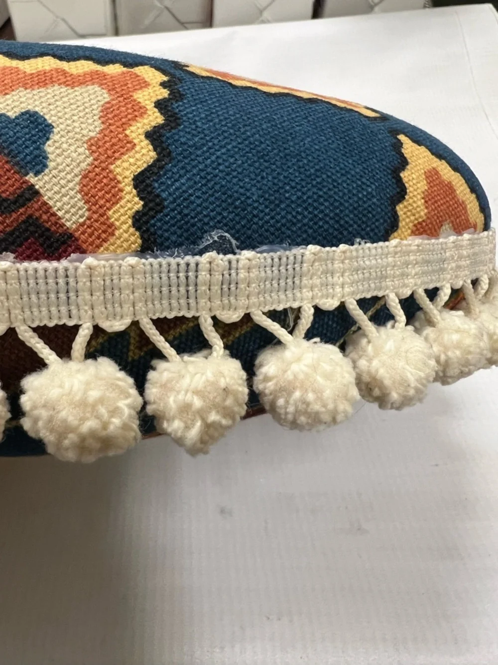 Vtg Handcrafted Multicolor Ethnic Tribal Moon Pillow with Tassels